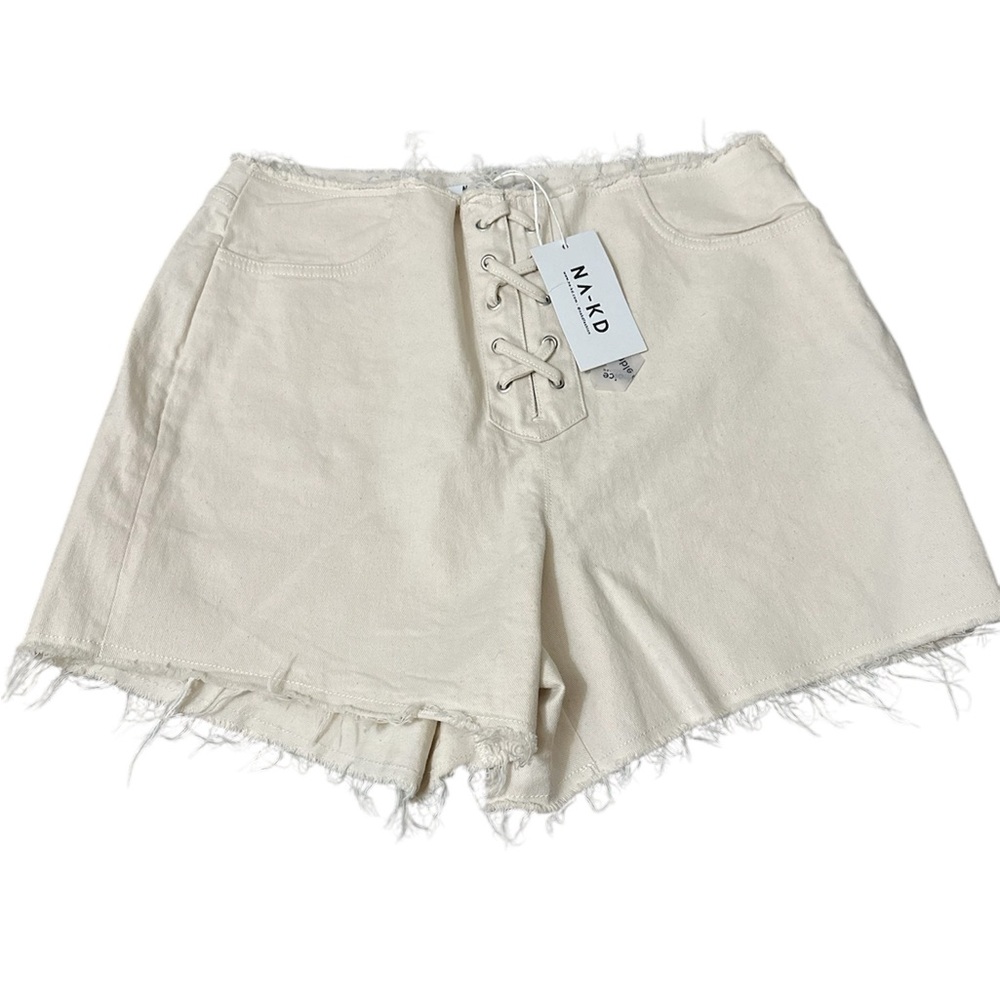 NA-KD Women's Cream Lace-Up Shorts NWT 42